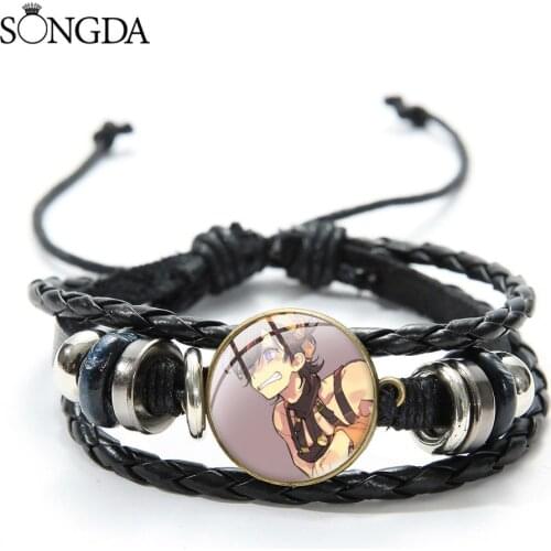 Anime JoJos Bizarre Adventure Leather Bracelet Cosplay Figure Cartoon Print Glass Dome Bracelet Adjustable for Adult Kids
