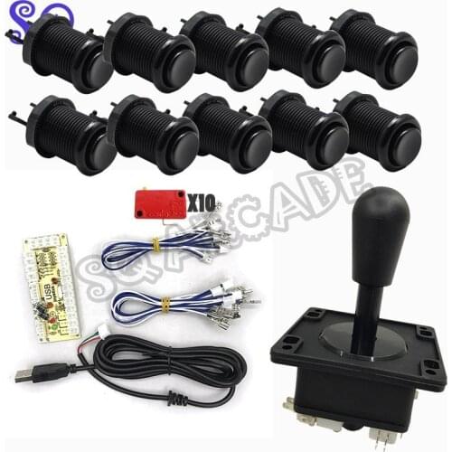 DIY arcade joystick handle kit set with happ joustick concave push button spare parts USB cable wires for PC joystick plate