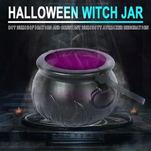 Halloween Witch Jar Cauldron Mist Maker Smoke Fog Machine With LED Color Changing Lights Halloween Party Prop Halloween Decor