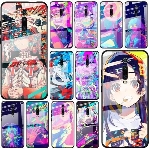 Tempered Glass Cover Neon Oni Girl Anime For Xiaomi Redmi K40 K30 K20 9T 9C 9A 9 8A 7 Pro Plus Shockproof Phone Case