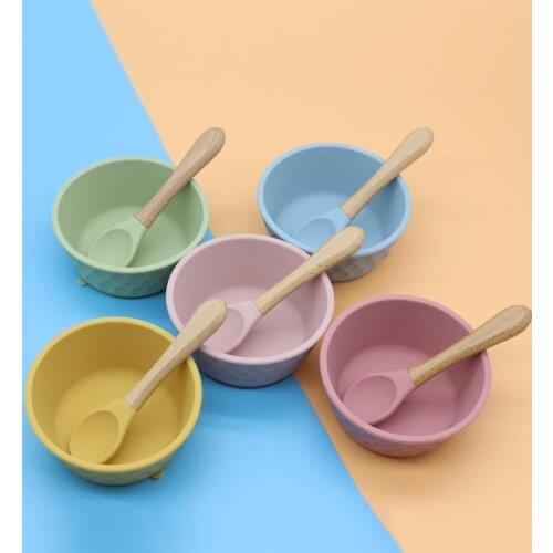 GXMB 3 Pcs Baby Food Grade BPA-Free Silicone Suction Feeding Bowl Spoon Fork Set Non-slip Dishes Utensil Tableware for Newborn