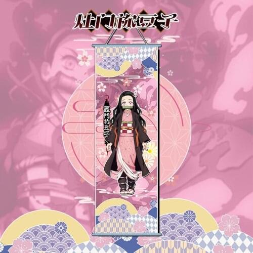 Fashion Prints Scroll Anime Demon Slayer Kimetsu Poster Hippie Wall Picture Nordic Canvas Hanging Painting Office Home Decor