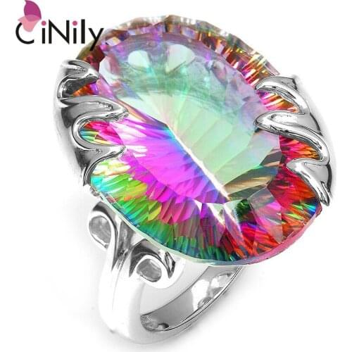 CiNily Huge Mystic Topaz 925 Sterling Silver Rings for Women Fine Jewelry Birthday Party Ring Size 7-8 SR014