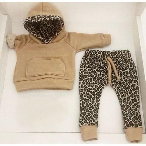 FOCUSNORM 0-24M Autumn Winter Baby Girls Boys Clothes Sets Leopard Print Long Sleeve Hooded Tops Pants