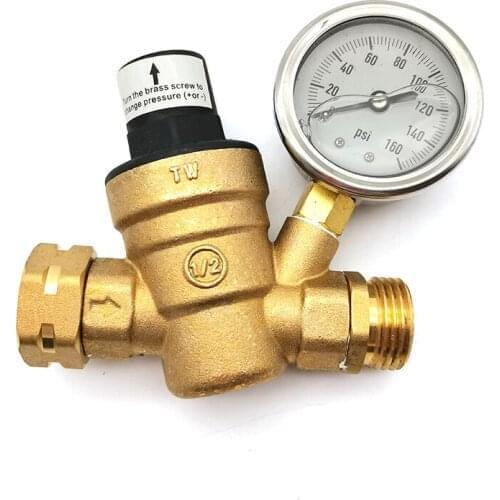M11-0660R 3/4 "Water Pressure Regulator Valve Brass Lead-Free Adjustable Water Pressure Reducer with Gauge