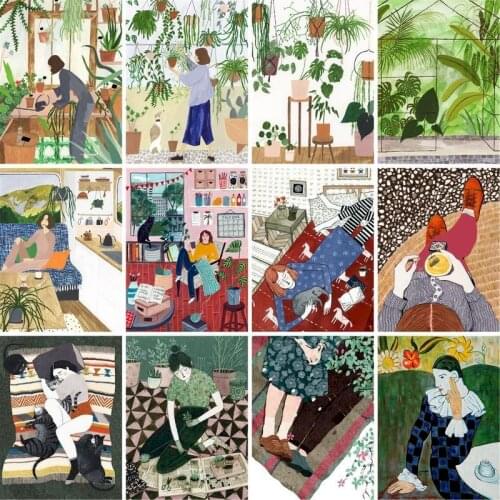 GATYZTORY Painting By Numbers For Adults Girl And Plant Oil Paints Kits DIY Framed Drawing On Canvas Wall Art Home Decor Artcraf