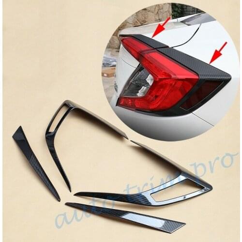 Carbon Fiber Parts Rear Tail Light Lamp Cover Trim Fit For Honda Civic Sedan 10th Accessories 2016 2017 2018 2019 Moulding 4pcs