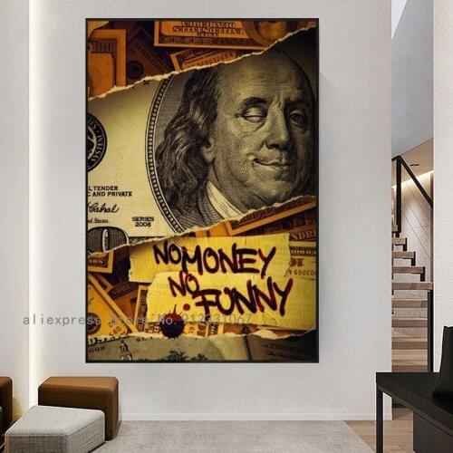 Golden Dollar Money Wall Art Canvas Painting and Inspirational Currency Bill Cash Pictures Poster for Living Room Home Decor