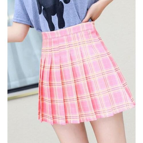 2021 New Summer Women Girls Short Skirt Plaid Female Student Pleated Skirt