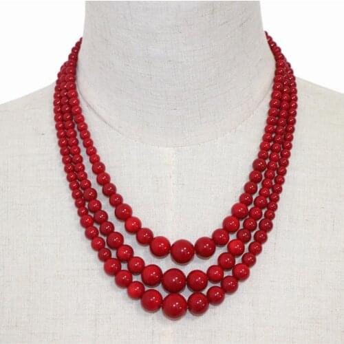 New Red Artificial Coral Beads Necklace for Women Europe and America Party Simple Fashion Jewelry Wedding Pendant Necklaces B165