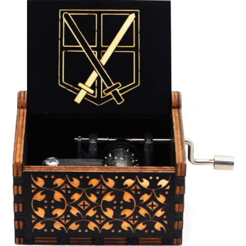 Wholesale Anime Attack on Titan Queen Bohemian Rhapsody Hand Cranked Wooden Music Box Cajita Musical Christmas Birthday Gift