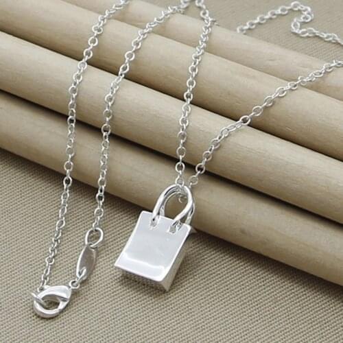 925 Sterling Silver Classic Shopping Bag Pendant Necklace High Quality Necklaces for Women Jewelry Gift