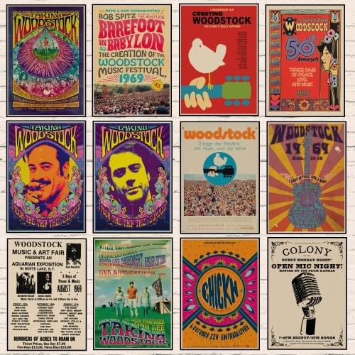 Woodstock rock music Kraft Paper Posters classic Retro poster Wall Stickers For Living Room Home Bar Decoration