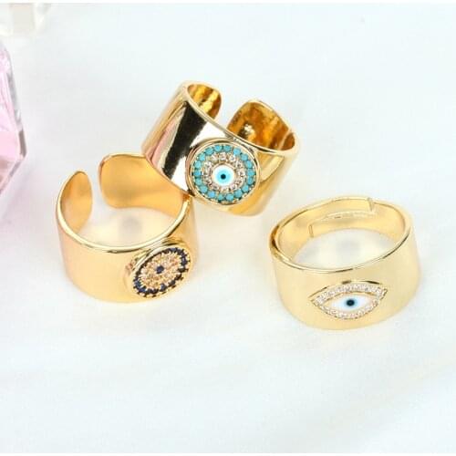 Daihe Popular Gold Enamel Turkey Eye Ring Women Good Lucky Adjustable Micro Inlay Colorful Zircon Copper Rings Women Jewelry New