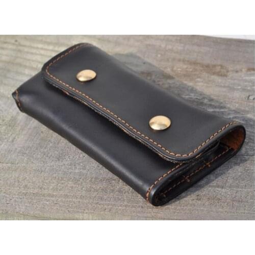 Handmade Genuine Leather Pencil Bag Portable Leather Pen Curtain Retro Style pen holder for office School Stationery