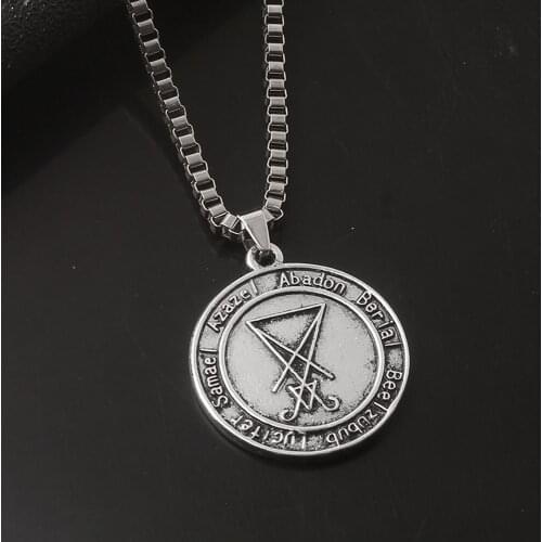 Inverted Pentagram Satanic Sabbatic Goat Lucifer Wiccan Pewter Pendant Seal of Satan Sigil of Lucifer Necklace for Men Women
