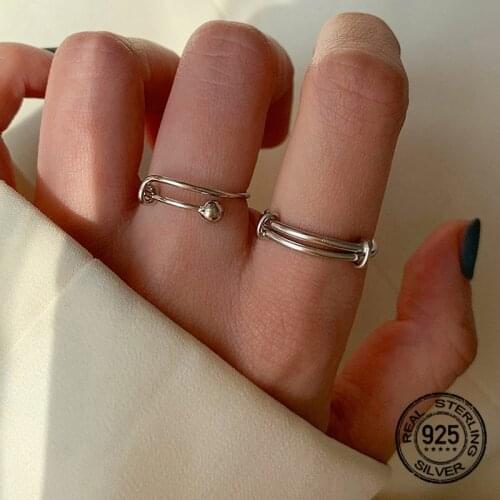 S925 Silver Adjustable Combination Line Rings For Women Simple Korean Hip-hop Hot Couple Index Finger Jewelry INEFFA Wholesale