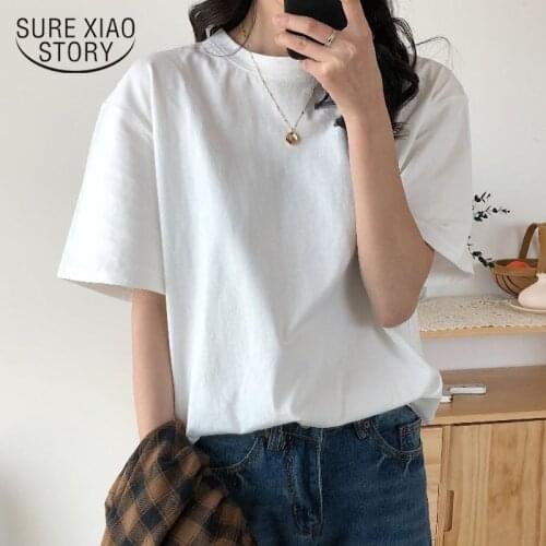 Summer Fashion Solid O-neck Woman T-shirts 2020 New T-shirt Soft Free Loose Hot Sale Fresh Women Casual Short Basic Shirt 9702