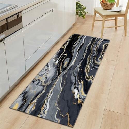 Nordic Dark Gray Black Marble Pattern 3D Mats For Kitchen Floor Washable Rugs House Entrance Mat Bathroom Rug Non-slip Carpet