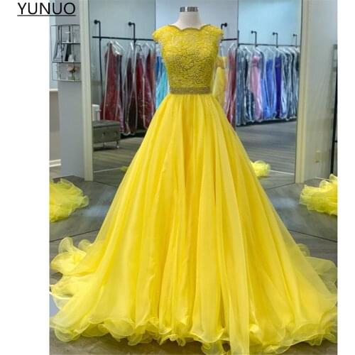 YUNUO Elegant Organza robes de soirée Prom Dresses with Crystals Floral Beading Party Gowns gala Ball Gown Formal Evening Dress