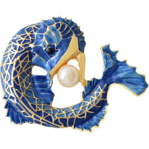 Lovely Alloy Pearl Blue Arowana Pins Brooch WomeN Girls Fashion Jewelry