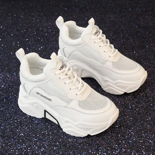 Increased Breathable Mesh Small White Shoes Women 2020 Spring Leather Platform Sports Casual Wild Dad Shoes Sneakers Summer