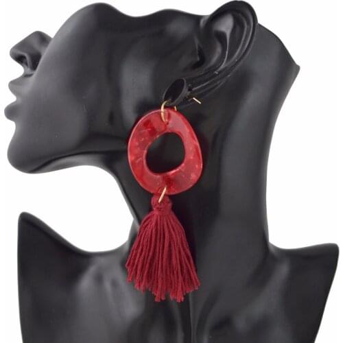 Ethnic Cotton Thread Long Tassel Drop Earrings for Women Irregular Geometric Silk Fringe Tassel Earrings Charm Boho Jewelry