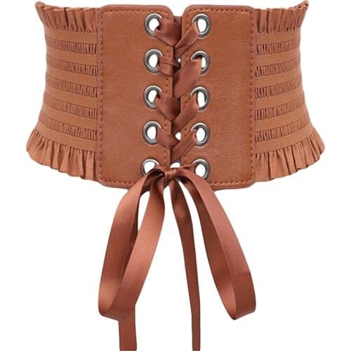 Women Ladies Fashion Stretch Belt Tassels Elastic Buckle Wide Dress Corset Waistband High Quality Solid Color Belts