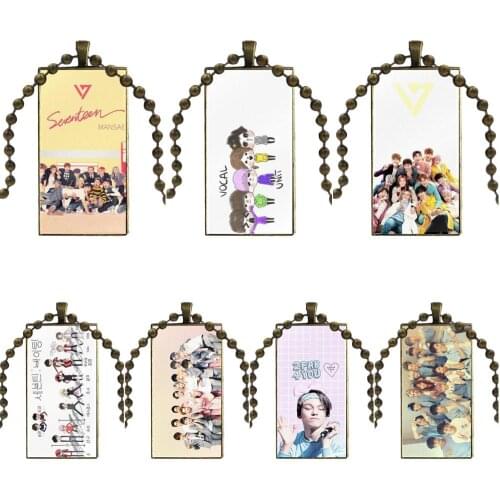 For Women Fashion Jewelry Seventeen Kpop Jewelry With Bronze Plated Glass Cabochon Choker Long Pendant Rectangle Necklace