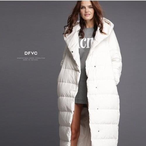 Winter white duck down jacket women Europe and America long style clothes large size jackets hooded fashion warm coats white