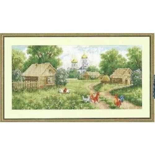 Gold Collection Lovely Nostalgia Counted Cross Stitch Kit Morning in the Country Farm Hen Rooster Fowl on the Lawn