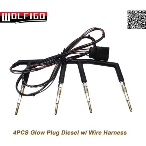 038 971 220C For VW Golf Jetta MK4 02-03 1.9TDI ALH Dieasel Audi A3 SEAT AROSA 4pcs Glow Plug with Wiring Harness 038971220C