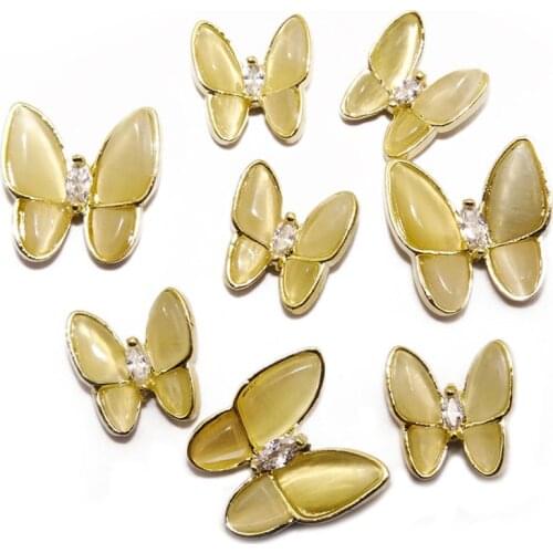 10Pcs NEW 2020 Nail butterfly ornament 3-dimensional super flash rhinestone new net red nail decoration opal bow zircon diamond