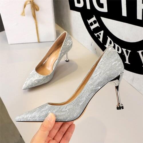 2020 New Designer Women Giltter Gold Siver Heels Pumps Sparkly High Heels Cinderella Shoes Bridal Drag Queen Shoes Tacones Mujer