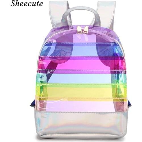 2021 Summer Transparent Bags for Women Backpack Children Shoulder Bags Stripe Laser Girls Backpack Large-capacity Kids Jelly Bag