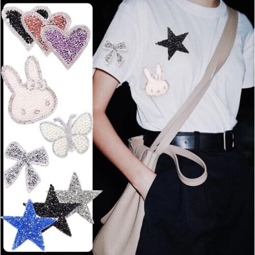 5Piece Hotfix Star Patch Clear Rhinestones Pearls Iron On Applique Handmade Sewing Patch For Clothing Bag Rhinestone Decorations