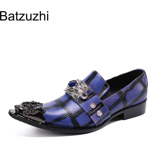 Batzuzhi Fashion Mens Dress Shoes Vintage Metal Pointed Toe Chaussure Homme Luxury Male Formal Party Flats Shoes Big Size 46