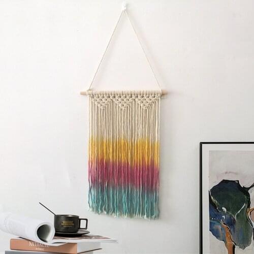 Colorful Hand Knotted Macrame Wall Art Handmade Cotton Bohemian Wall Hanging Tapestry with Tassel Boho Wedding Decoration
