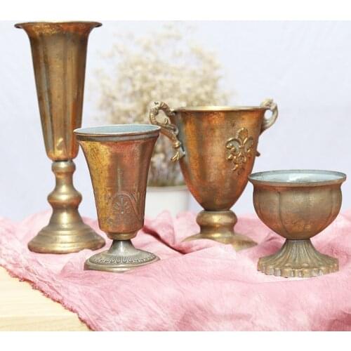 Classical high cup flower flower column vase flower pot retro do old iron metal silver continental wedding flower