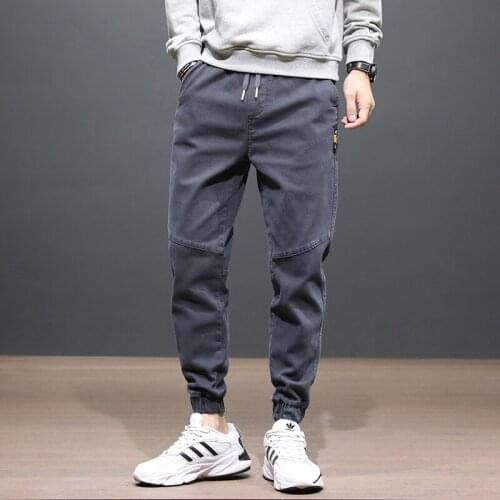 Fashion Streetwear Men Jeans Loose Fit Gray Casual Cargo Pants Hombre Harem Trousers Japanese Vintage Hip Hop Joggers Pants Men