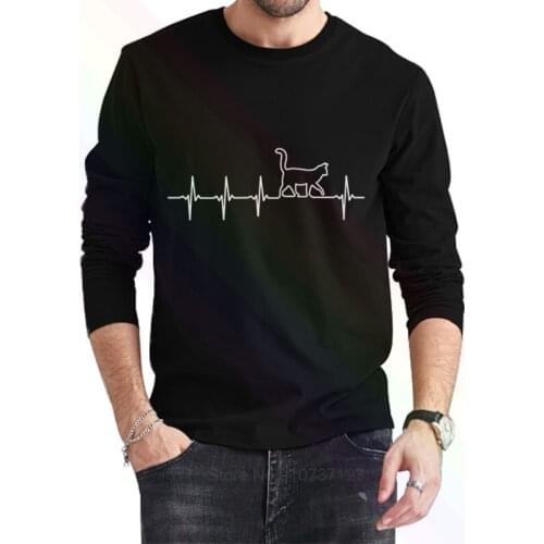 Heartbeat Cat Logo Classic Black T-Shirt 2021 Newest Summer Mens Long Sleeve Popular Tees Shirt Tops Novel Unisex