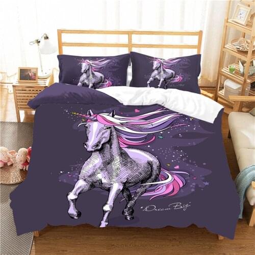A Bedding Set 3D Printed Duvet Cover Bed Set Cartoon Unicorn Home Textiles for Adults Bedclothes with Pillowcase #DJS55