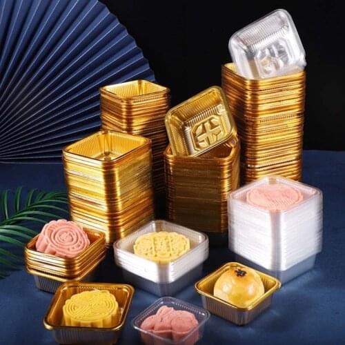 Square Food Grade PET Material Mooncake Packaging Box Container Holders Egg-Yolk Puff Boxes 2 Colors & 5 Sizes to Choose