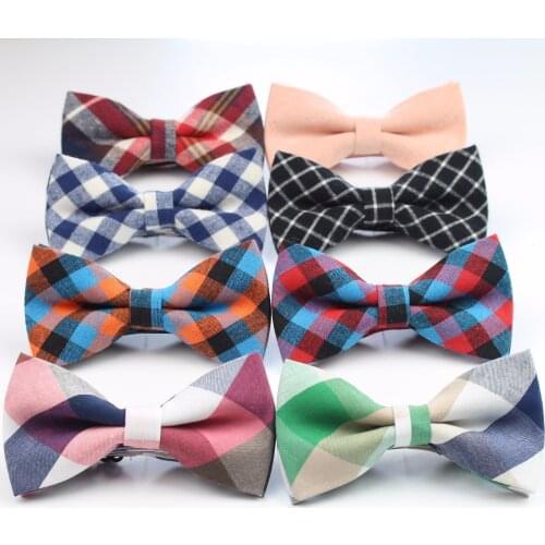 Men Bow Tie Plaid Style Cotton Bowtie Casual Gravata Borboleta Butterfly Tartan Strip Colorful Ties