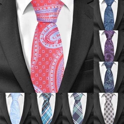 Men Tie Paisley Classic Neckties For Men Formal Jacquard Polyester Slim Ties For Wedding Party 6cm Width Skinny Groom Neck Ties