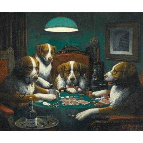 Famous Animal Wall Art Picture Canvas Oil Painting Dogs Playing Poker,1894 by Cassius Marcellus Coolidge Home Decor Hand Painted