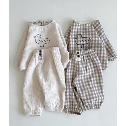 2021 Summer New Baby Cotton Linen Clothes Set Boys And Girls T Shirt + Pants 2pcs Cute Cartoon Little Duck Set Newborn Outfits