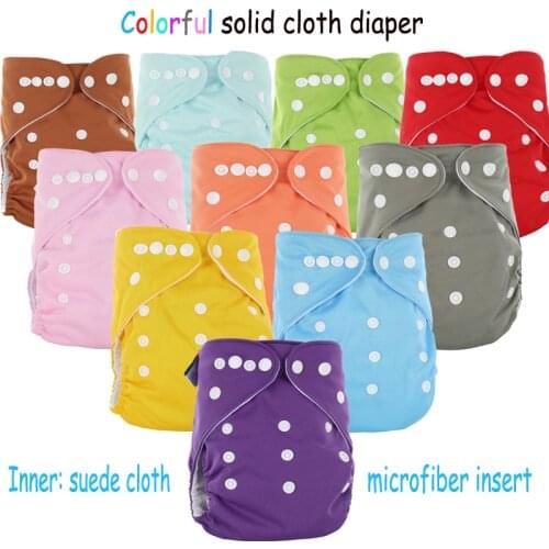 Free shipping one size fits all pure solid color reusable baby pocket cloth diaper nappy with microfiber insert