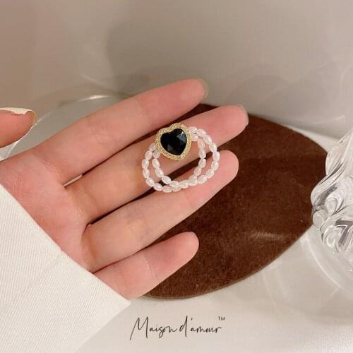 Wholesale Fashion Vintage Retro Pearls Heart Diamond Glass Baroque Style Women Rings Luxury Jewelry