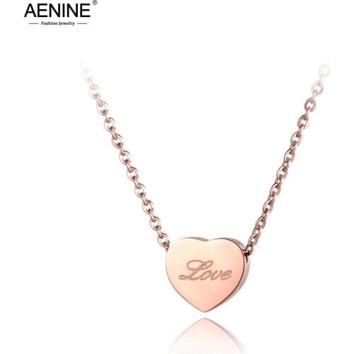 AENINE Titanium Stainless Steel Love Heart Pendant Necklaces Jewelry Rose Gold Chain Chokers Necklace For Women Girls AN19001